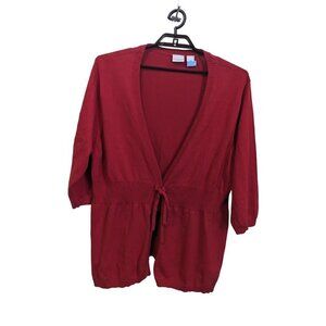 Kim Rogers womens cardigan sweater size 3X red  tie front‎ 9/4 sleeves